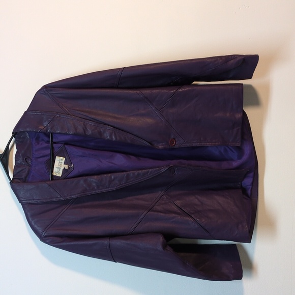 Vintage 80s Purple Leather Jacket, Size Small - Picture 2 of 10